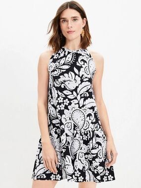 NWT Loft Black and White Paisley Halter Swing Dress size Large